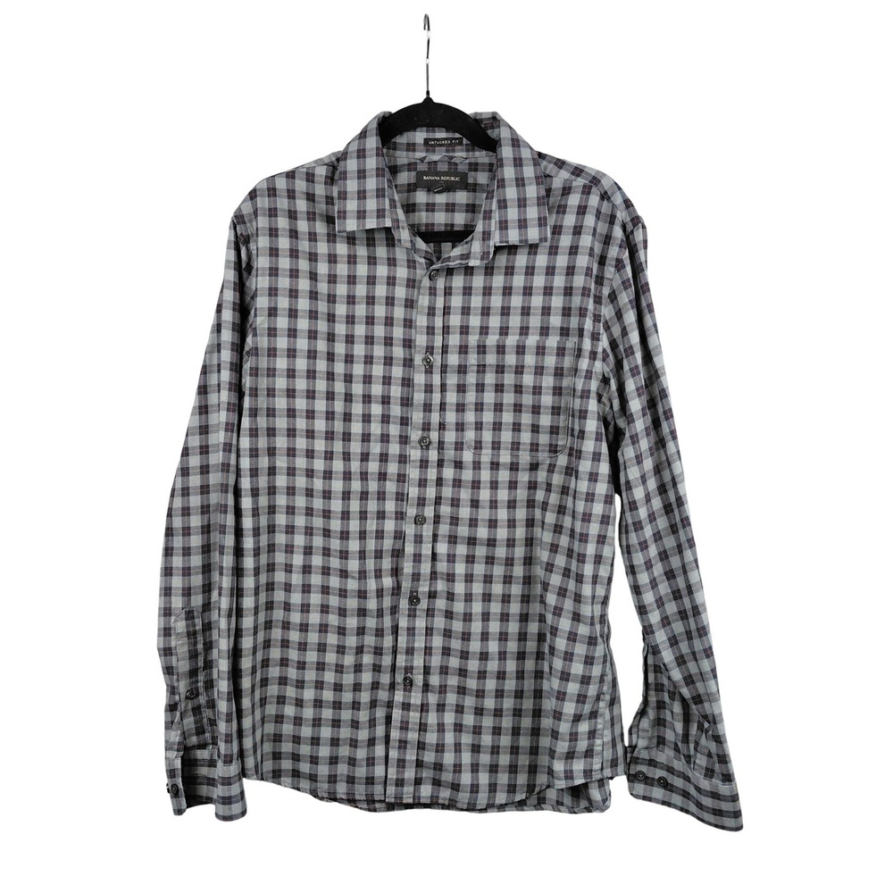 Banana Republic Untucked Fit Mens Large Plaid‎ Long Sleeve Button Up Shirt